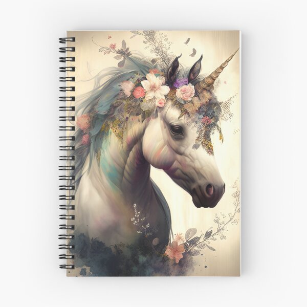 Item preview, Unicorn watercolor painting with soft pastel colored flowers designed and sold by RK - Shop.