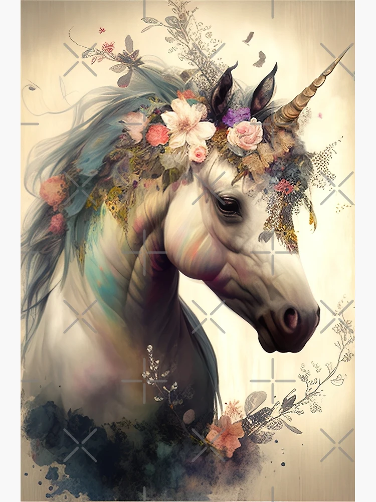 Unicorn watercolor painting with soft pastel colored flowers Greeting Card  for Sale by Remco Kouw