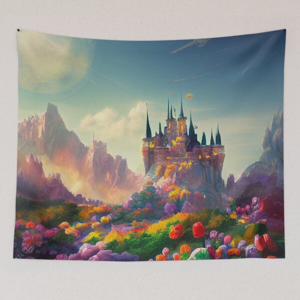 Item preview, a painting of a castle surrounded by flowers designed and sold by DesignAtYO.