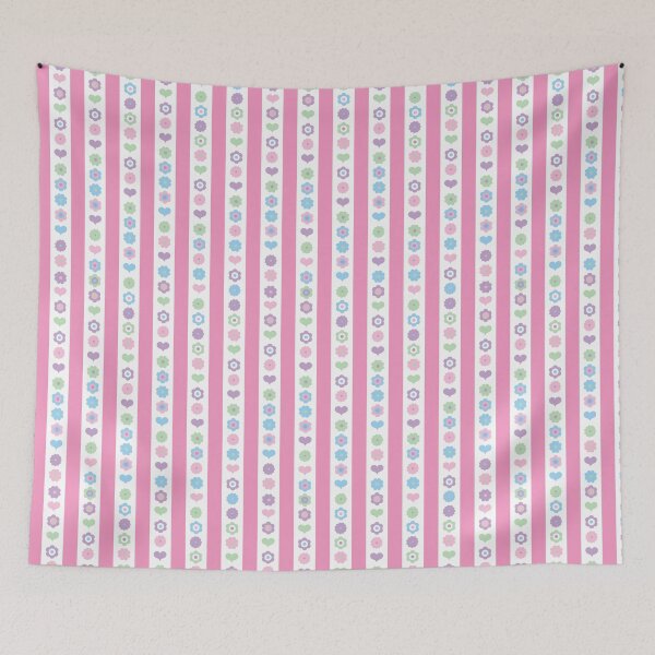 Item preview, RETRO SCANDINAVIAN FLORAL STRIPES PINK designed and sold by blomastudios.