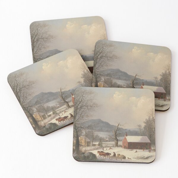 Item preview, Winter scenery -  Red Schoolhouse (Country Scene) by George Henry Durrie  designed and sold by AR-shop.