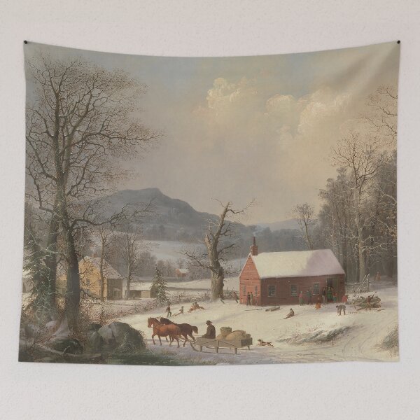 Item preview, Winter scenery -  Red Schoolhouse (Country Scene) by George Henry Durrie  designed and sold by AR-shop.