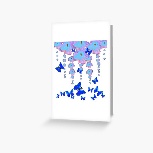 Item preview, ABSTRACT BLUE BUTTERFLIES BLUE FLORALS WHITE ART designed and sold by sharlesart.
