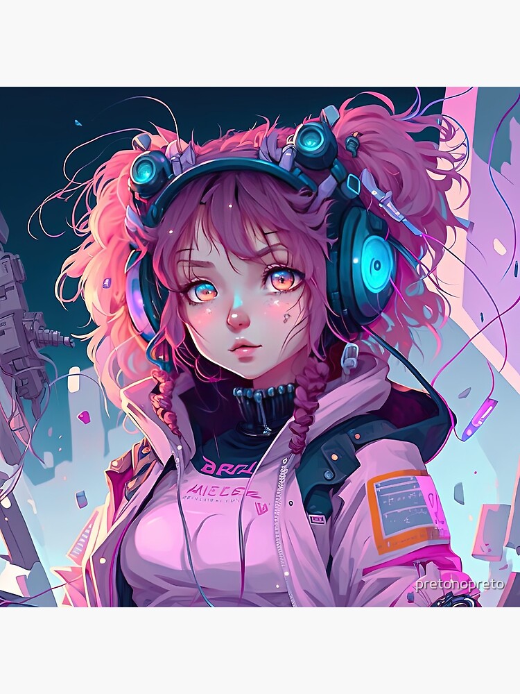 Cute Cyberpunk Anime Girl Character | Poster