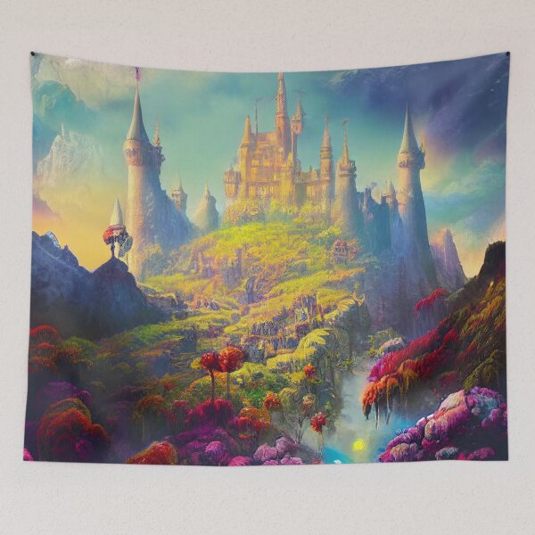 Item preview, a painting of a castle in the sky designed and sold by DesignAtYO.