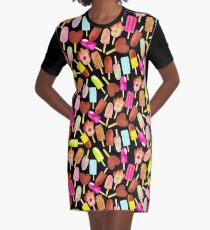 Aussie Ice Creams - Scatter - Black Graphic T-Shirt Dress