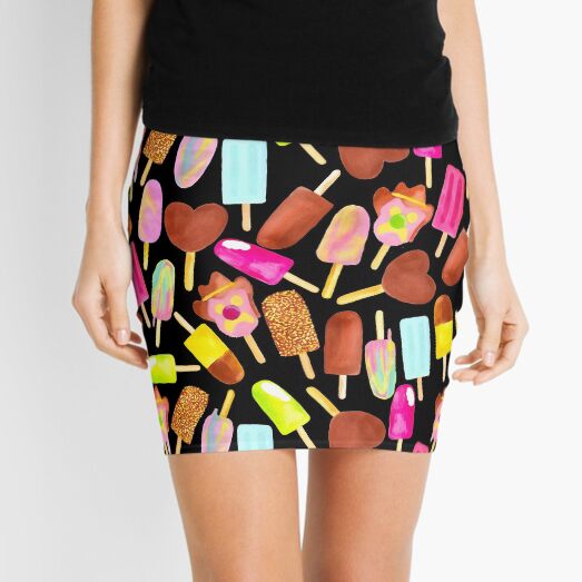 Aussie Ice Creams - Scatter - Black Mini Skirt
