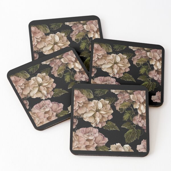 Item preview, Vintage retro botanical watercolor flowers pattern on black background designed and sold by Artsareus.