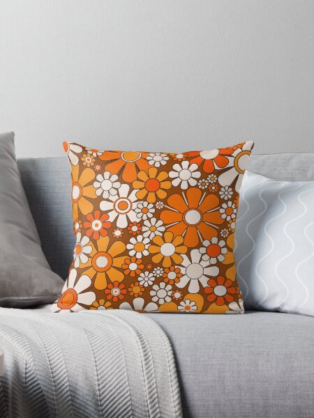 Retro Garden Flowers 60s 70s Floral Pattern Mossy Sage Green Orange Yellow Pillow for Sale by kierkegaard Redbubble