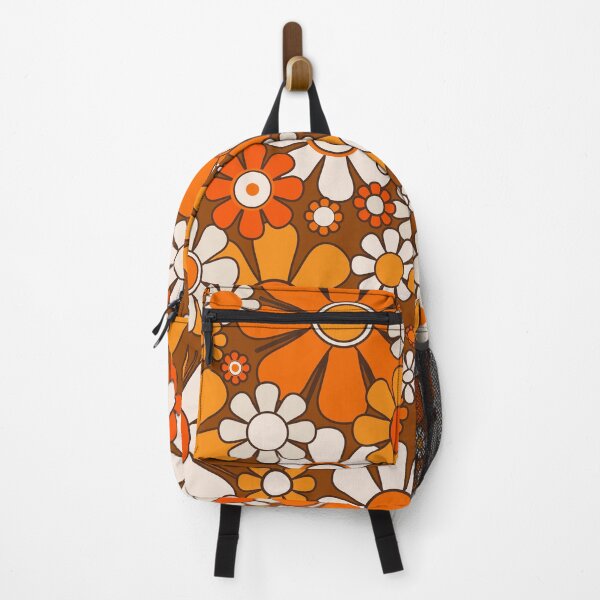 Item preview, Retro Garden Flowers Groovy Floral Cheerful 60s 70s Pattern in 1970s Orange Brown Beige designed and sold by kierkegaard.