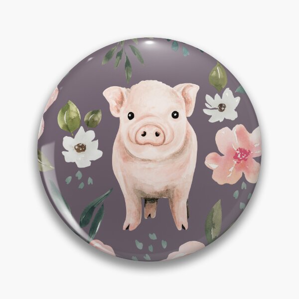 Item preview, Watercolor Piglet Floral on Purple, Vintage Spring Collection designed and sold by cateandrainn.