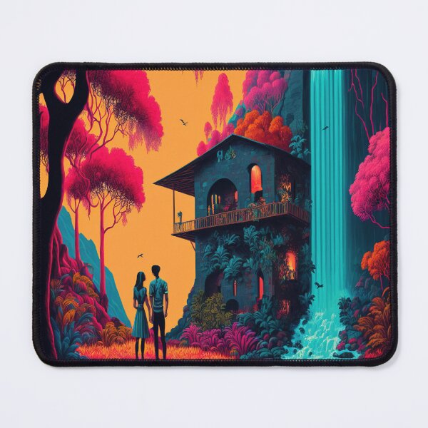 Item preview, Couple in Love Retreat to Romantic Secret Cabin Hideaway in the Woods - Original Artwork designed and sold by CloudofKnowing.