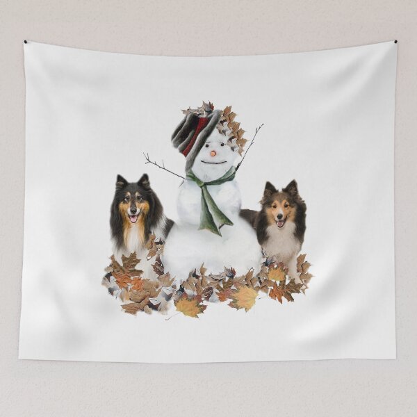 Item preview, Sheltie Dogs And Snowman Winter Leaves designed and sold by Friskybizpets.