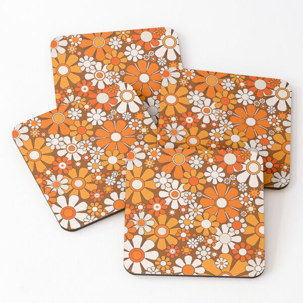 Item preview, Retro Garden Flowers Groovy Floral Cheerful 60s 70s Pattern 2 Orange Brown and Beige designed and sold by kierkegaard.