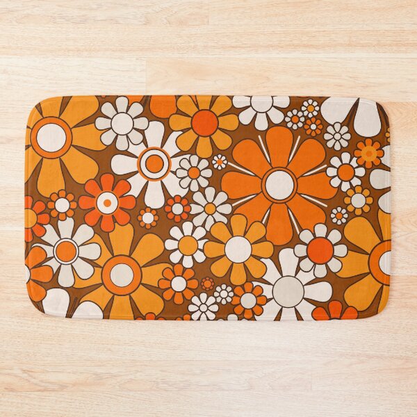 Item preview, Retro Garden Flowers Groovy Floral Cheerful 60s 70s Pattern 2 Orange Brown and Beige designed and sold by kierkegaard.