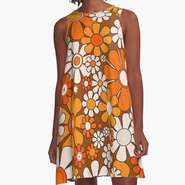 Item preview, Retro Garden Flowers Groovy Floral Cheerful 60s 70s Pattern 2 Orange Brown and Beige designed and sold by kierkegaard.