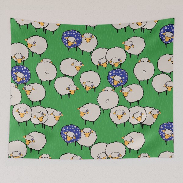 Item preview, Sheep on Grass Royal Blue Flowers designed and sold by Meg M Studio.