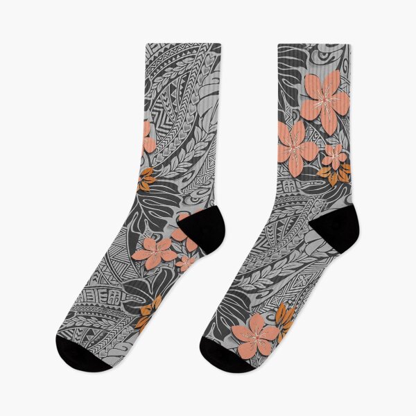 Item preview, Hawaiian Monstera Tapa and Coral Hibiscus Fusion designed and sold by J Marielle Designs.