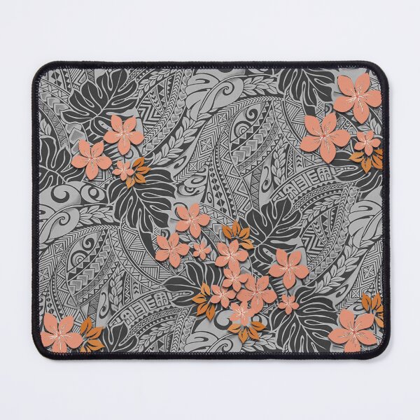 Item preview, Hawaiian Monstera Tapa and Coral Hibiscus Fusion designed and sold by J Marielle Designs.