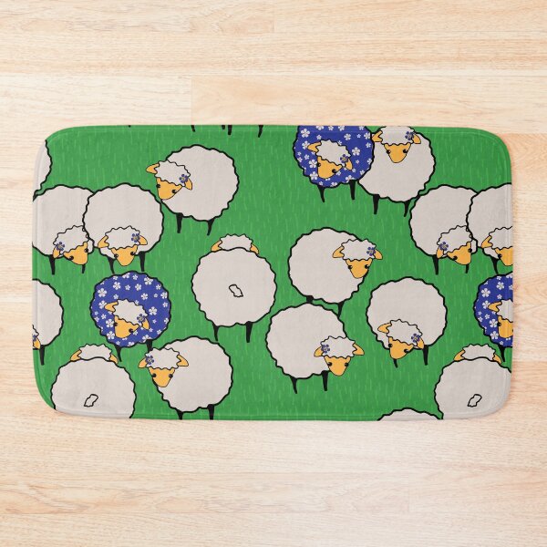 Item preview, Sheep on Grass Royal Blue Flowers designed and sold by Meg M Studio.