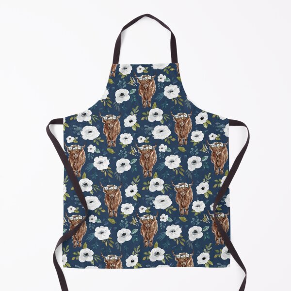 Item preview, Highland Cow Floral on Navy Blue, Watercolor Floral, Cow Art, Farm Animals designed and sold by cateandrainn.