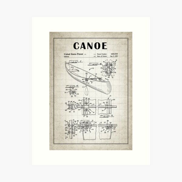 Item preview, 1989 Canoe patent drawing-Canoe blueprint -Canoeing Canoe Lover Gift Idea designed and sold by ismdesigner.