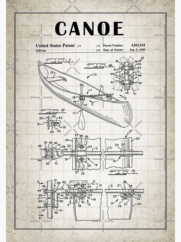 1989 Canoe patent drawing-Canoe blueprint -Canoeing Canoe Lover Gift Idea  Poster for Sale by ismdesigner