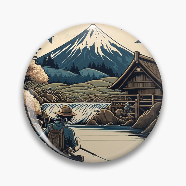 Item preview, Man fishing in front of Mount Fuji designed and sold by ArteroAI.