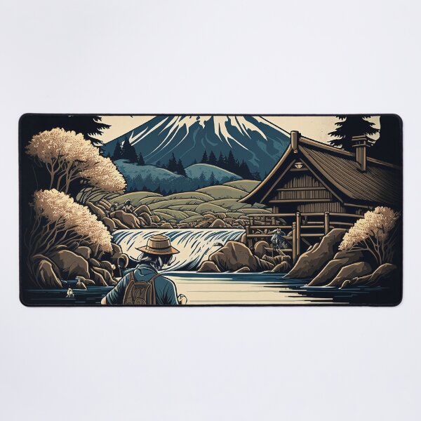 Item preview, Man fishing in front of Mount Fuji designed and sold by ArteroAI.