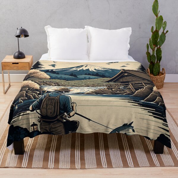 Item preview, Man fishing in front of Mount Fuji designed and sold by ArteroAI.
