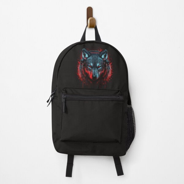 Item preview, wolf with red eyes wearing headphones designed and sold by sammgdesign.