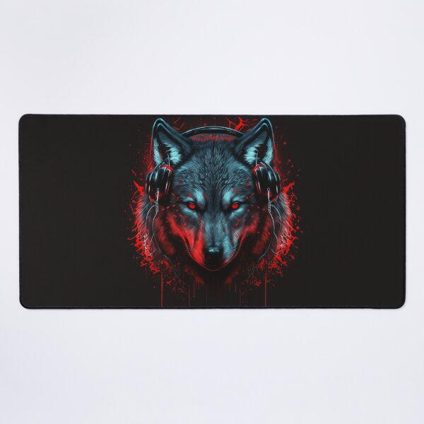 Item preview, wolf with red eyes wearing headphones designed and sold by sammgdesign.