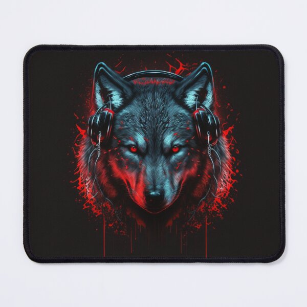 Item preview, wolf with red eyes wearing headphones designed and sold by sammgdesign.