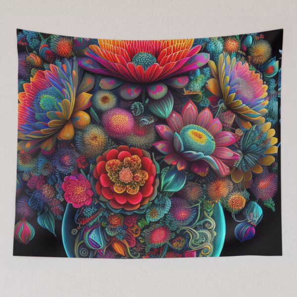 Item preview, Psychedelic flower bouquet in vase designed and sold by RK - Shop.