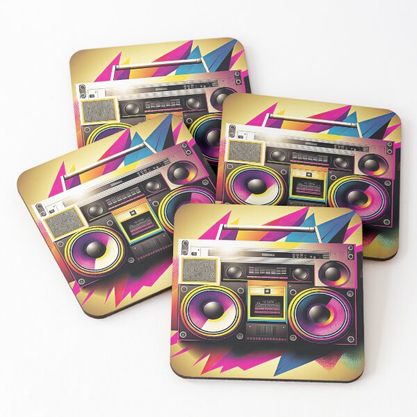 Aperçu de l'œuvre Disco eighties nineties vintage and weird boombox with music audio speakers. créée et vendue par mrlongfield.