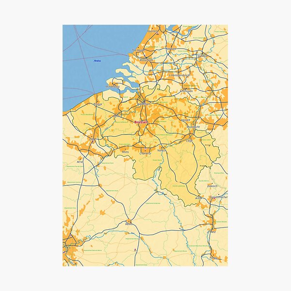 Belgium Map With Cities Roads Rivers Lakes Photographic Print For   Pp,504x498 Pad,600x600,f8f8f8.u2 