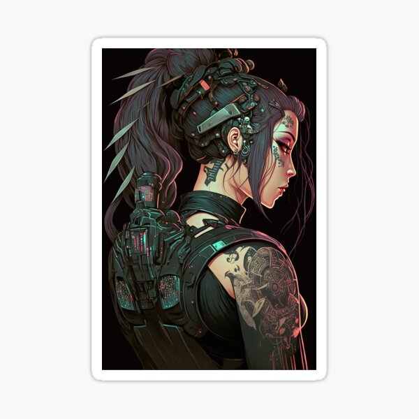 Japanese Cyberpunk Samurai Anime Woman Sticker For Sale By Loraleiffxi Redbubble