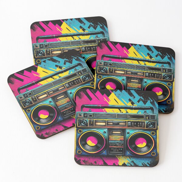 Aperçu de l'œuvre Disco eighties nineties vintage and weird boombox with music audio speakers. créée et vendue par mrlongfield.