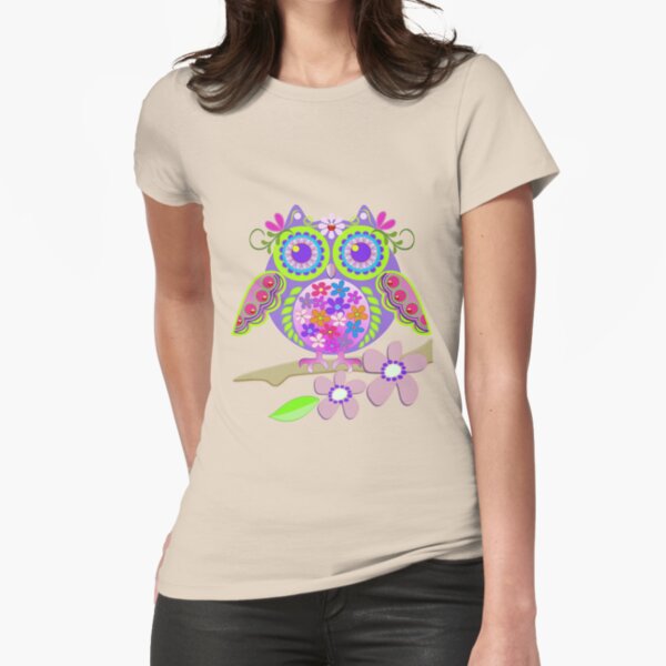 Cute Flower Power Owl Fitted T-Shirt