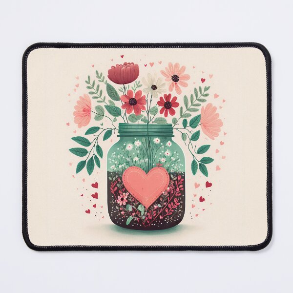 Item preview, Mason Jar with a bouquet of flowers and a heart- pink tone designed and sold by LiliD.