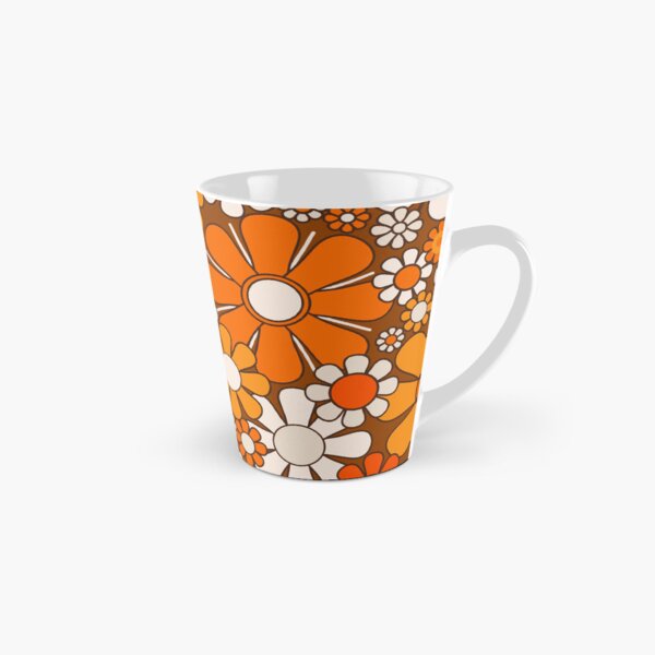 Aperçu de l'œuvre Fleurs de jardin rétro Groovy Floral Cheerful 60s 70s Pattern 2 Orange Brown and Beige créée et vendue par kierkegaard.