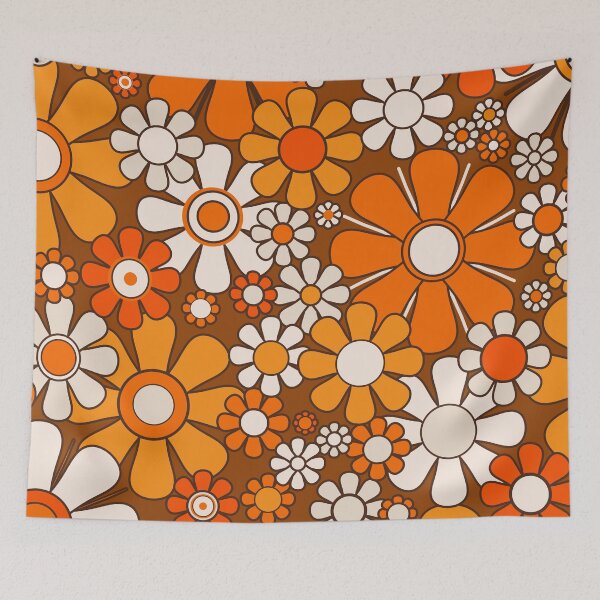 Item preview, Retro Garden Flowers Groovy Floral Cheerful 60s 70s Pattern 2 Orange Brown and Beige designed and sold by kierkegaard.