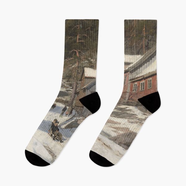 Item preview, Winter scenery - Street in Kragero by Frits Thaulow designed and sold by AR-shop.