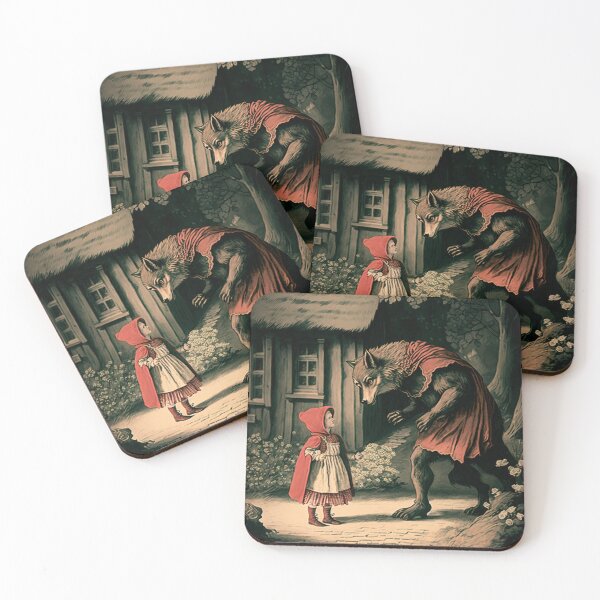 Item preview, Vintage image of Little Red Riding Hood meeting the big bad wolf at her grandmas. designed and sold by liana campbell.