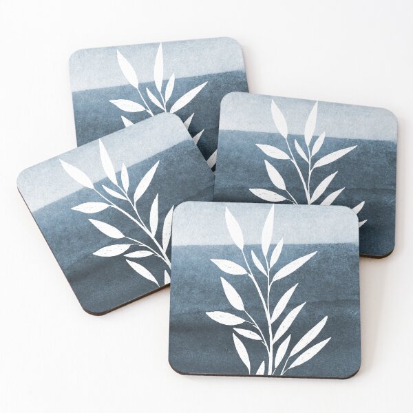 Item preview, Blue and White Minimalistic Leaves | Abstract Art designed and sold by MindedInc.