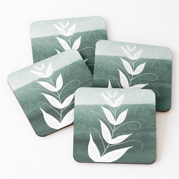 Item preview, Green and White Minimalistic Leaves | Abstract Art designed and sold by MindedInc.
