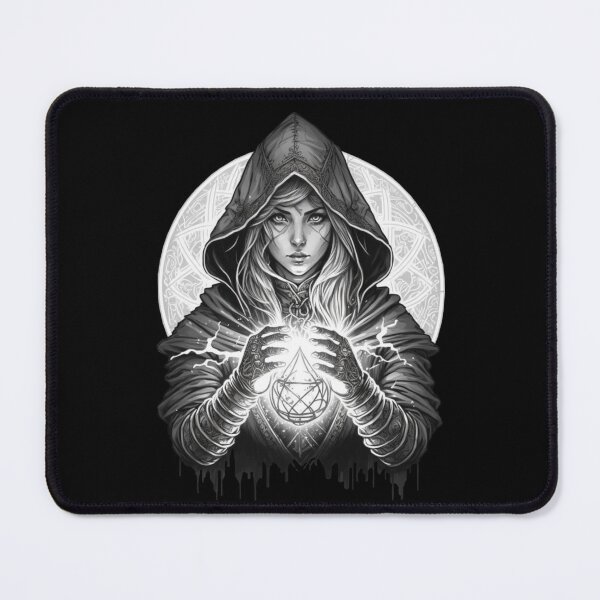 Item preview, A hooded female elven mage stands before you, her slender fingers wrapped around a glowing orb. designed and sold by Fablemyst.