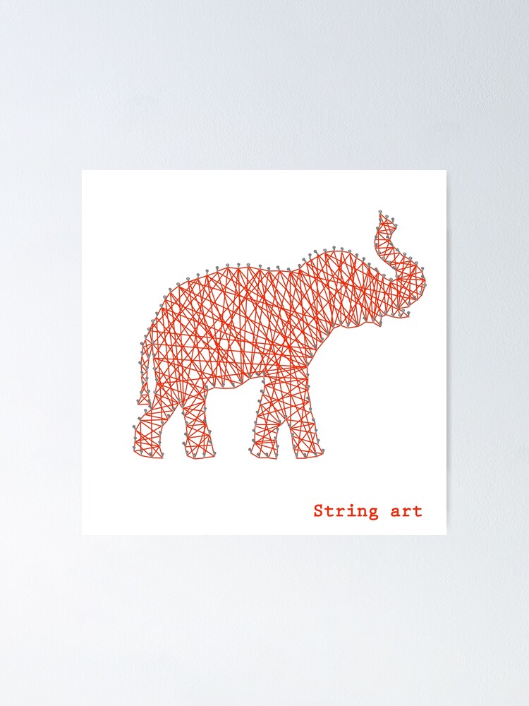 Silhouette of a red elephant, side view. Nail thread string art vector  design Poster for Sale by Familyshmot
