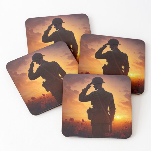 Item preview, WW1 Soldier Saluting the Sunset in Poppy Field - World War One Remembrance - Original Artwork designed and sold by CloudofKnowing.