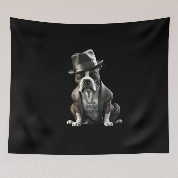 Item preview, Gangster Pitbull Black Nose With Boss Hat And Jacket, Silver Necklace Dog Looking At U designed and sold by adembulut.